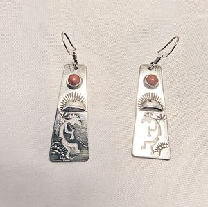 Tribal Aztec sterling silver earrings with stone